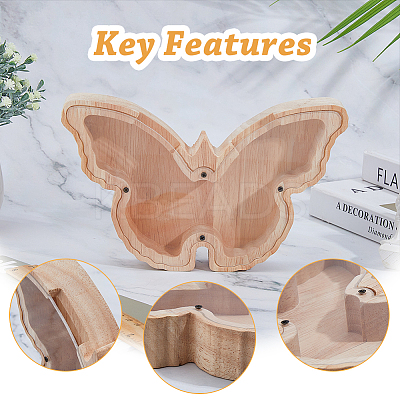 Butterfly Wood Money Banks for Kids AJEW-WH0348-269-1