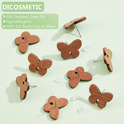20 Pairs Walnut Wood Stud Earring Findings WOOD-DC0001-02-1