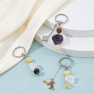 12Pcs Natural Gemstone Keychain KEYC-FH00022-1