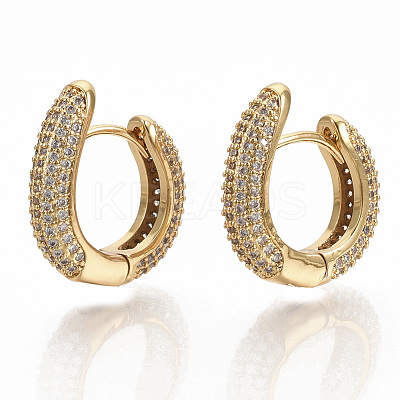 Brass Micro Pave Clear Cubic Zirconia Hoop Earrings EJEW-S208-064-1