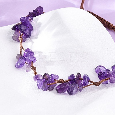 Adjustable Natural Amethyst Braided Bead Bracelets for Women BJEW-U035-02F-1