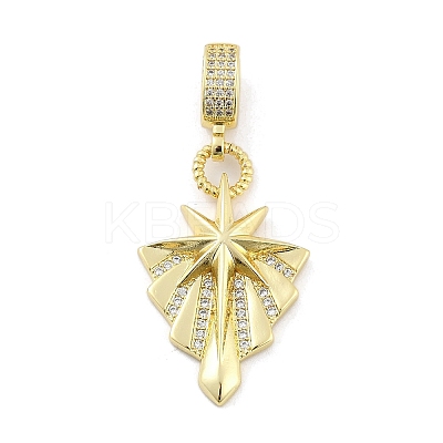 Brass Micro Pave Clear Cubic Zirconia Star European Dangle Charms KK-Z090-02G-1