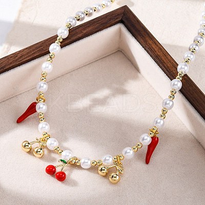 Brass Micro Pave Clear Cubic Zirconia Beaded Necklaces NJEW-Z059-04G-05-1