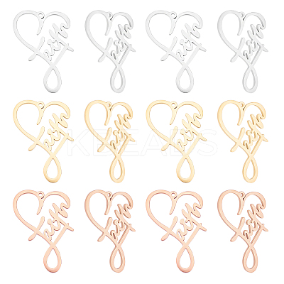 12Pcs 3 Colors 304 Stainless Steel Pendants STAS-UN0026-61-1