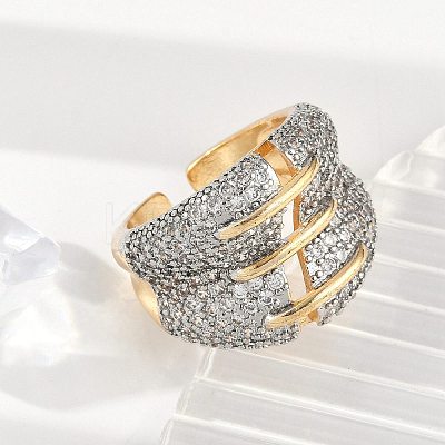 Brass Micro Pave Clear Cubic Zirconia Cuff Rings for Women Men STAS-I109-03GP-1