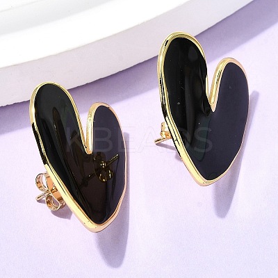 Heart 201 Stainless Steel Enamel Stud Earrings EJEW-Z151-12G-02-1