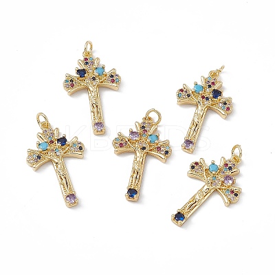 Brass Colorful Cubic Zirconia Pendants KK-E068-VA026-2-1