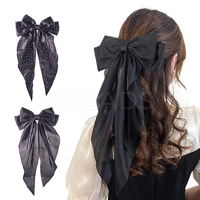 2Pcs 2 Style Polyester/Cloth Bowkont Hair Barrettes for Women Girls DIY-TA0011-57-1