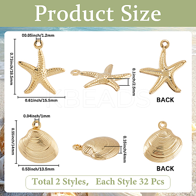 64Pcs 2 Styles 316 Surgical Stainless Steel Pendants STAS-SC0010-20-1