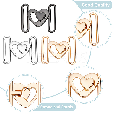 6Pcs 3 Colors Heart Alloy Belt Strap Buckles FIND-WR0010-57-1