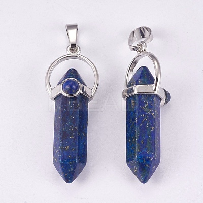 Natural Lapis Lazuli Double Terminated Pointed Pendants G-P373-B02-1