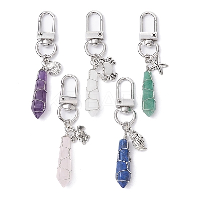 5Pcs 5 Styles Wire Wrapped Bullet Naturl Gemstone Pendant Decoraiton HJEW-JM01391-S-1