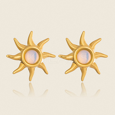 304 Stainless Steel Natural Gemstone Stud Earrings for Women VU7924-1