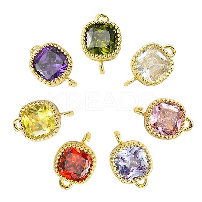 10Pcs 7 Colors Golden Plated Brass Pave Cubic Zirconia Connector Charms KK-CJ0002-27-1