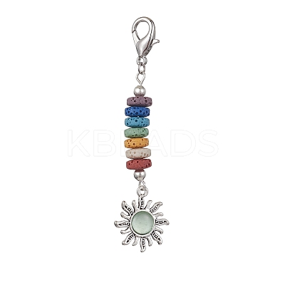 Sun Alloy & Cat Eye Pendant Decoration HJEW-JM01593-01-1