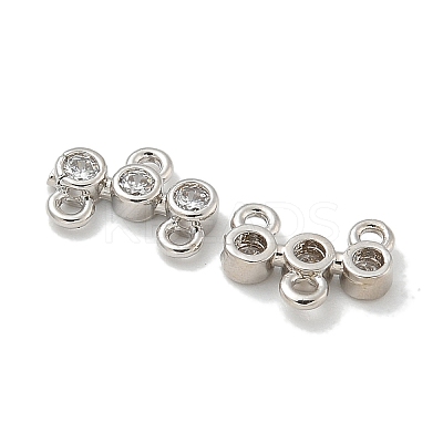 Rack Plating Brass Clear Cubic Zirconia Triple Flat Round Chandelier Component Links KK-L224-091P-1