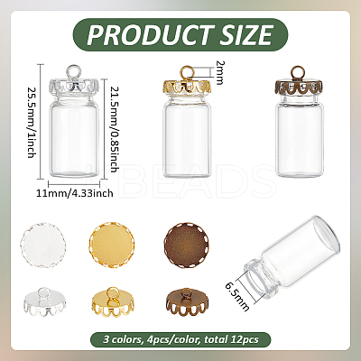 12Pcs 3 Colors Transparent Glass Bottle Pendants DIY-BC0014-84-1