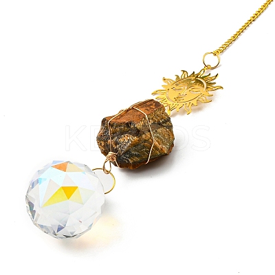 Wire Wrapped Nuggets Natural Tiger Eye Pendant Decorations HJEW-C008-03D-G-1