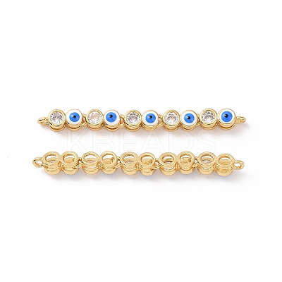 Flat Round with Evil Eye Pattern Brass Micro Pave Clear Cubic Zirconia Enamel Connector Charms KK-G435-44G-02-1