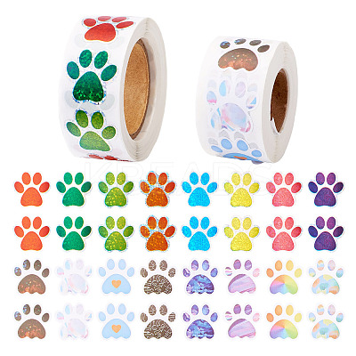 2 Rolls 2 Colors Dog Paw Print Paper Stickers DIY-TA0011-56-1