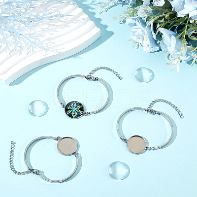 5Pcs 304 Stainless Steel Flat Round Cabochon Setting Bracelets DIY-BBC0001-72-1