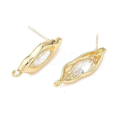 Nuggets Brass Micro Pave Clear Cubic Zirconia Stud Earring Findings KK-D386-18G-1