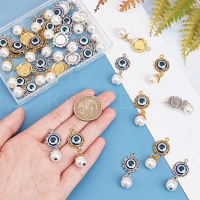 32Pcs 2 Colors Alloy Resin Pendants with Plastic Pearl FIND-PH0008-83-1