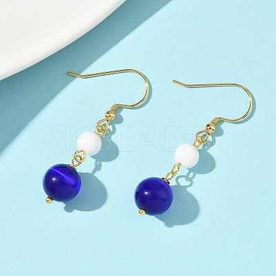 Electroplated 304 Stainless Steel Cat Eye Dangle Earrings EJEW-Z129-14G-02-1