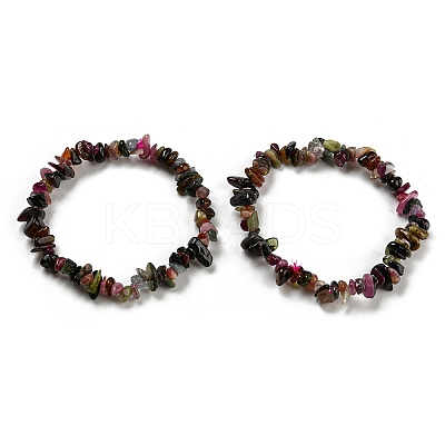 Natural Multicolor Tourmaline Chip Beaded Stretch Bracelet G-H294-01A-01-1