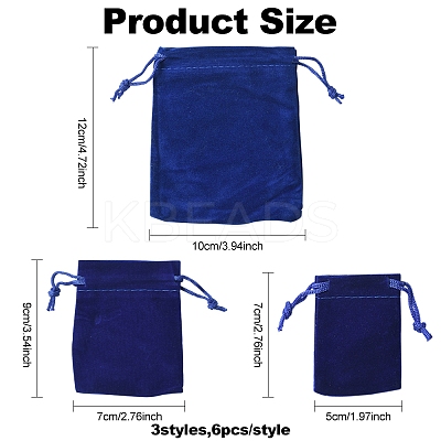 18Pcs 3 Styles Rectangle Velvet Drawstring Pouches TP-FS0001-04B-1