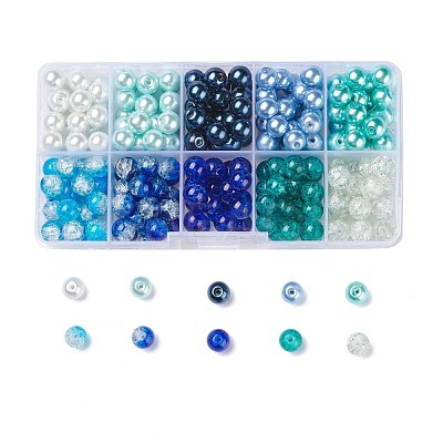 Mixed Baking Paint Crackle Glass & Glass Pearl Bead Sets HY-X0009-8mm-03-1