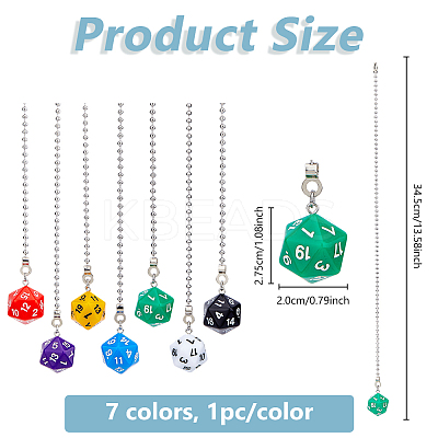 7Pcs 7 Colors Dice Acrylic Charms Ceiling Fan Pull Chain Extenders HJEW-DC00015-1