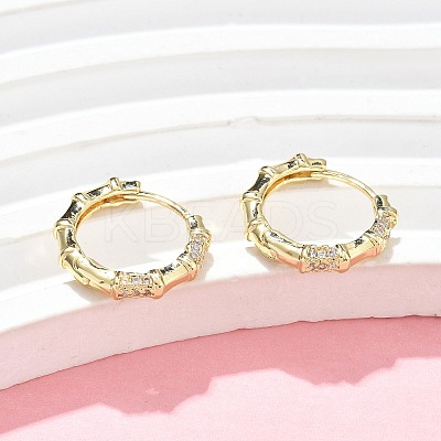 Bamboo Brass Micro Pave Clear Cubic Zirconia Hoop Earrings EJEW-Z102-05G-1