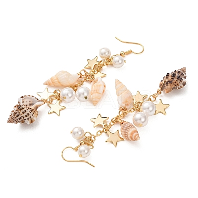 Natural Spiral Shell Dangle Earrings EJEW-TA00641-1