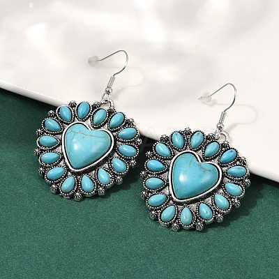 Alloy Synthetic Turquoise Dangle Earrings for Women LS-EJEW-U053-11AS-1
