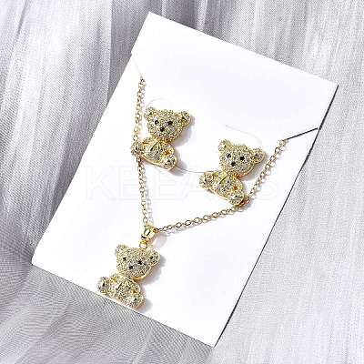 Bear Brass Micro Pave Cubic Zirconia Stud Earrings & Pendant Necklaces Sets SJEW-Z002-01G-1