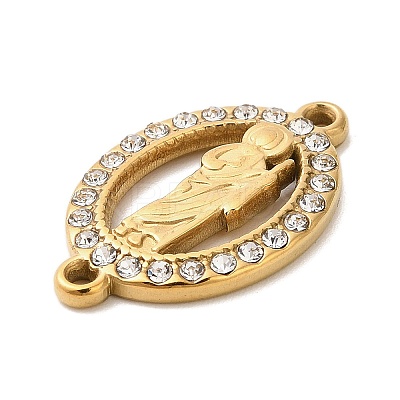 304 Stainless Steel Rhinestone Oval with Saint Jude Connector Charms STAS-H479-01G-1
