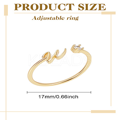 1Pc Letter Brass Rhinestone Open Cuff Rings for Women AJEW-LP0004-47W-G-1
