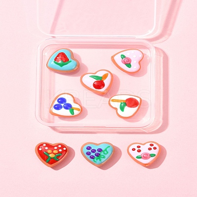 8Pcs 8 Colors Painted Glass Beads Enamel Beads Heart with Fruit LAMP-FS0001-51-1