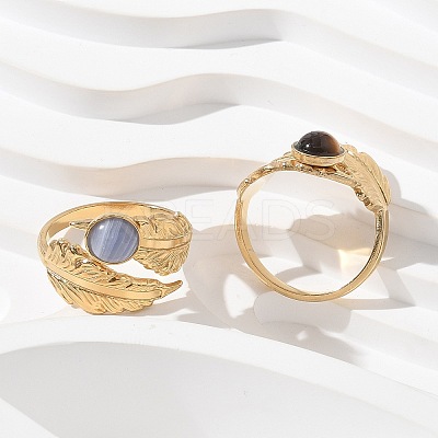Round Natural Mixed Stone Finger Rings RJEW-C119-08G-1
