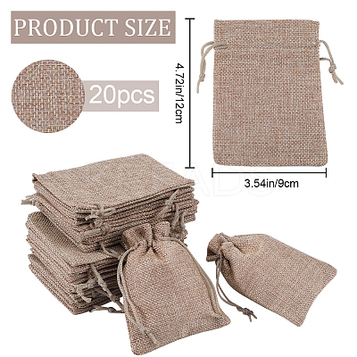Polyester Imitation Burlap Packing Pouches Drawstring Bags ABAG-BBC0001-02A-01-1