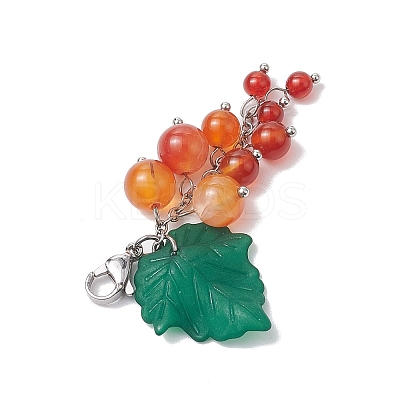Grape Natural Carnelian Pendant Decorations HJEW-TA00266-02-1