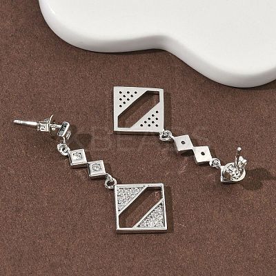 Rhombus Brass Micro Pave Clear Cubic Zirconia Dangle Stud Earrings EJEW-F383-10P-1