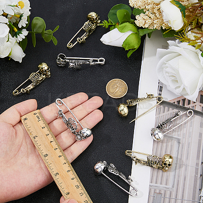 8Pcs 2 Colors Skeleton Halloween Zinc Alloy Brooch JEWB-FH0002-36-1