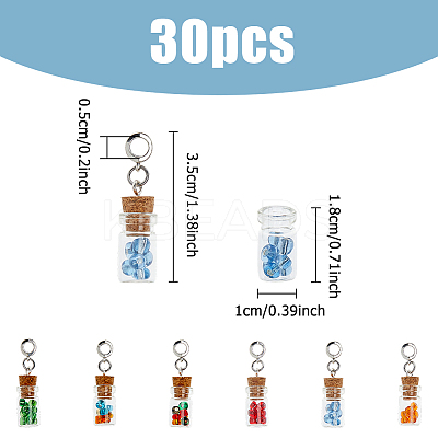 30Pcs Glass Bottle with Glass Seed Beads European Dangle Charms PALLOY-FI0001-02-1
