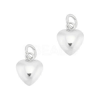 2Pcs 925 Sterling Silver Puffed Heart Charms with Jump Rings STER-UN0001-61S-1