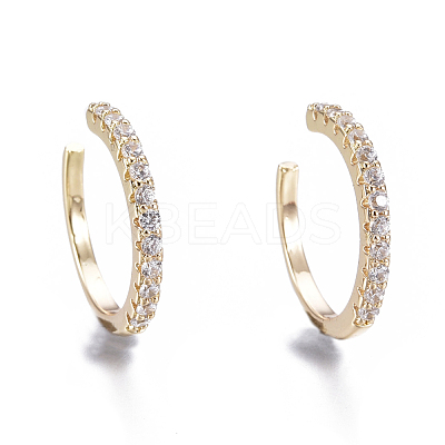 Brass Micro Pave Clear Cubic Zirconia Cuff Earrings EJEW-I249-15G-1