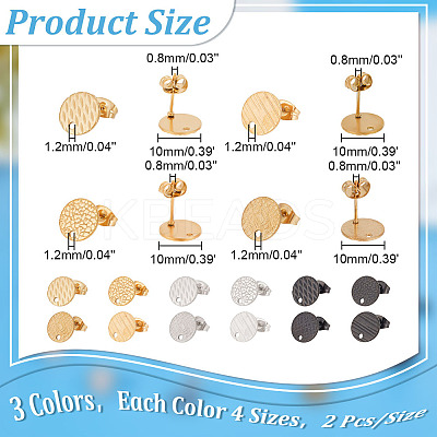 24Pcs 12 Style 304 Stainless Steel Ear Stud Findings STAS-AR0002-01-1