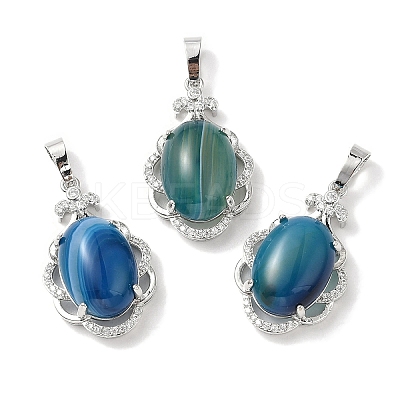 Natural Blue Banded Agate(Dyed & Heated) Oval Pendants G-NH0025-15P-06-1
