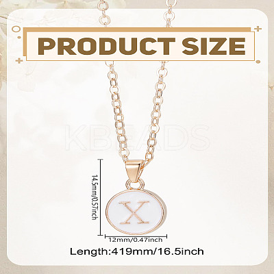 1Pc Zinc Alloy White Enamel Round with Letter Pendant Necklaces NJEW-LP0002-88G-X-1